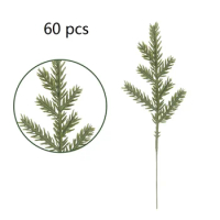 60pcs/set Green Artificial 17cm/6.7In Pine Leaves Branch Exquisite Plants DIY Christmas Garland Garden Decor Home/Hotel/Stages