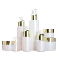 100pcs Empty 20g 30g 50g glass jar 20ml 30ml 60ml 100ml 120ml white glass pump lotion spray bottle gold color lids