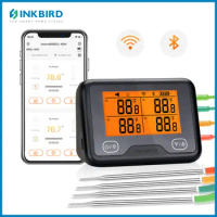 INKBIRD IBBQ-4BW Wi-Fi Grill Thermometer Rechargeable Wireless Digital Meat Thermometers with 4 Probes for Oven Kitchen Drum
