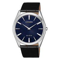 CITIZEN 光動能魅力四射時尚皮革腕錶-黑X藍(AR3070-04L)/37mm