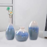 Chinese Style Gradient Home Decoration Plain White Vase Retro Flower Arrangement Ceramic Vase Ornament Creative Flow Glaze Blue