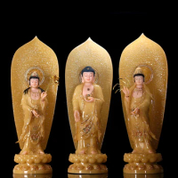 3PCS A set HOME shrine protection Buddhism jade XI FANG SANSHENG Guan yin Amitabha Mahasthamaprapta Buddha God statue Large 48CM