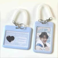 Acrylic Transparent Photocard Holder Kawaii Kpop Idol Photo Card Cover Student Bus Card ID Protective Holder Pendant Keychain
