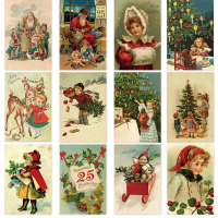 12Pcs Vintage Christmas Greeting Cards Different Festival Element Christmas Postcard No Marks Back R Xmas Cards Gift Happy