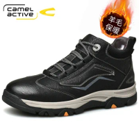 Camel Active Winter Boots Men Genuine Leather Shoes Wool Warm Shoes Thick Sole Men's Ankle Boots Black Cotton Footwear