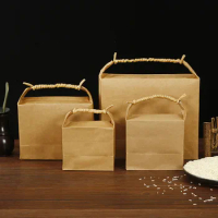 100Pcs 1/1.5/2.5/5 Kg Standing Up Kraft Paper Packing Rice Bag With Kraft Cardboard Box For Rice Tea Food Storage Package Bags
