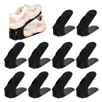 10PCS Shoe Rack Adjustable Shoe Organizer Stacker ABS Double Deck Holder Closet Organizers Non-slip Black Shoe Slots Space Saver