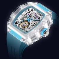 Haofa Full Crystal Transparent Tourbillon Watch Luxury Hollowing Automatic Mechanical Watch Waterproof Luminous Mens Watch 2201