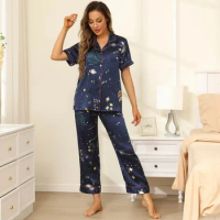 Two Piece Silk Pajamas Set For Women pure Silk Short Sleeves Long Pants Silk PJS pajama sets pijama luxury Sleepwear women's