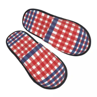 Fashion Red Checkered Pattern Guest Slippers for Hotel Women Custom Print House Slipper