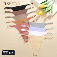FINETOO 3PCS Women Seamless Thongs Sexy Low Waist Bikini Panties Female Traceless Underpants Ladies Solid Color T-back XS-XL