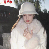 Autumn Winter Hat Women Round Top Hat Women's Bowknot Woolen Hat Top Hat British Retro Basin Hat Bel