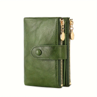 Dompet Pendek Berzip Berganda Vintage Warna Solid Pemegang Kad Kredit Multi Kad Diskaun 70% Dompet B