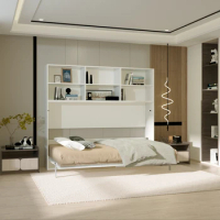 Twin Size Horizontal Murphy Bed with Shelf Storage for Bedroom or Guestroom White Wall Bed Space Saving Hidden Bed