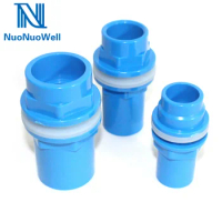 NuoNuoWell 20/25/32/40mm Blue BulkHead Aquarium Marine Pipe Fitting Connector Waterproof PVC Connector Water Tank Outlet