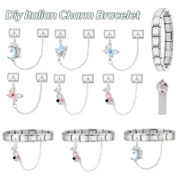 Thời trang Chuỗi đôi Mặt Dây Vòng Tay Thép không gỉ Tự làm đồ thủ công Charm Italian Links: Liên kết