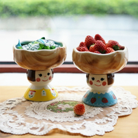 日式可愛娃娃陶瓷碗 設計不規則草莓水果碗 ins高腳杯 酸奶麥片碗簡約餐盤 廚房小物 居家小物 家飾