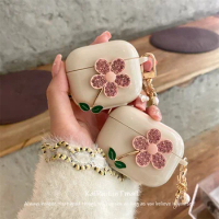 Luxury Pink Diamond Flowers Earphone Case for Apple Airpods 3 Pro 2 Cover TPU Wireless Headset Box For Airpods 2 with KeyChain