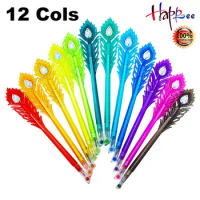 Creative Peacock Feathers Gel Pen Set 0.38mm Fine Ponit Rollerball Pen Coloring Gel Pen with Diamond Tip for Writing, Painting
