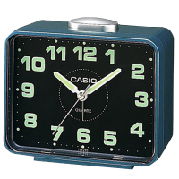 CASIO 夜間指針桌上方型簡約鬧鐘(TQ-218-2D)-藍X黑面