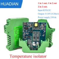 PT100 temperature signal converter 1 in 2 out 24Vdc thermocouple to 4-20ma isolator
