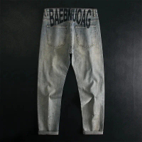 Seluar Jeans Bercetak untuk Lelaki, Trend Jalanan, Slim Fit, Kaki Lurus, Anjal, Fesyen Mewah, Trend
