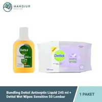Bundling Dettol Antiseptic Liquid 245ml + Wet Wipes Sensitive 50s