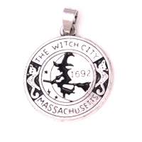 WITCH Pendant Magick amulet Salem Witch 1692 Moon Cat Broom Pendant