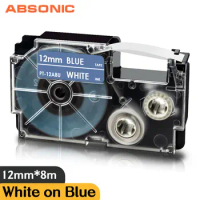 Absonic XR-12ABU White on Blue 12mm Compatible Label Tape for Casio KL60 KL100 KL120 KL750 KL780 KL820 KL7000 KL-7200 LabelMaker