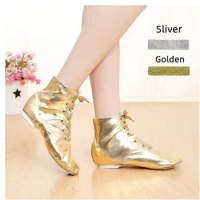 New Soft Glitter PU Leather Shiny Men Women Kids Sports Jazz Dance Shoes Lace Up Dancing Boots Golden Sliver Sneakers