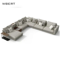 Wbert Italian Minimal Modern Luxury Fabric Sofa Set Large For Family Villa Hotel/apartment Corner Splicing With Light Design