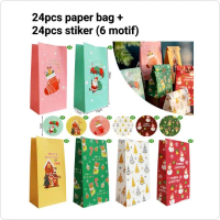 Paper Bag Christmas Craft Paper Box Kertas Natal Sandwich 24Pc +Stiker Pasti Ori