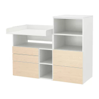 SMÅSTAD/PLATSA 嬰兒尿布更換桌, 白色 樺木/附書櫃, 150x79x123 公分