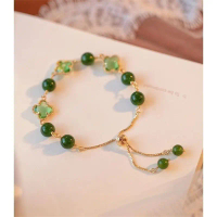 Gelang Giok Serut Hijau Bunga Titanium | Aksesoris Gelang | Gelang Giok Asli China