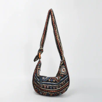 Vintage Textile Hippie Soft Hobo Slouchy Side Bag Fabric Retro Tribal Aztec Ibiza Gypsy Bohemian Boh