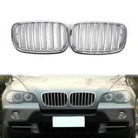 1Pair Chrome Car Front Kidney Grille Accessories For BMW X5 E70 X6 E71 2008 2009 2010 2012 2013