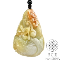 【漢石齋】天然翡翠A貨 護主龍牌玉佩吊墜 黃翡種帶紅翡(40*62*16mm)