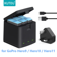 KUTOU Action Video Cameras Li-ion Battery Charger for GoPro Hero 11 10 9 Action Camera Battery 3-Ways Quick Charging