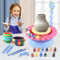 Electric Pottery Wheel Machine Cute Sunflower Pottery Making Set DIY Handmade Clay Pottery Kit Parent Child Interaction Supplies