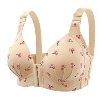 BH131 Bra Big Size Busa Tipis Tanpa Kawat Kaitan Depan Motif Bunga 36/80BC CREAM