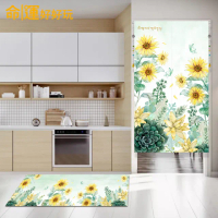 【命運好好玩】招財向陽花風水布簾+防水地墊套組