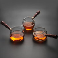 耐熱透明玻璃公道杯木把柄側把玻璃公杯加厚公杯茶漏過濾分茶器具