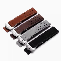 Watchband For TAG Heuer Men's Frosted Air Hole Leather Folding Buckle, 20mm 22mm 24 Grey Black Brown Genuine Leather Watch Strap