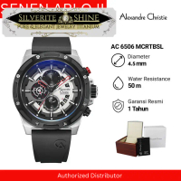 Jam Tangan Pria Alexandre Christie AC 6506 Karet Original Chronograph - Black Silver