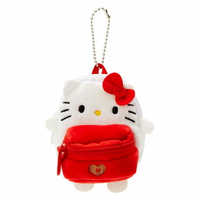 小禮堂 Hello Kitty 後背包造型絨毛吊飾零錢包《紅白》掛飾收納包.玩偶配件