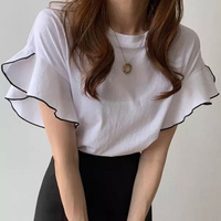 ANNAS 正韓荷葉袖上衣遮手臂棉T荷葉邊短袖T恤 素面百搭上班族氣質韓國
