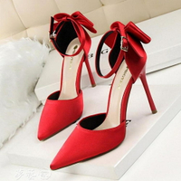 高跟鞋  韓版夏季新款少女紅色婚鞋尖頭高跟鞋細跟百搭時尚性感涼鞋潮 夢藝家