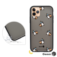 Corner4 iPhone 11 Pro Max 6.5吋柔滑觸感軍規防摔手機殼-彩虹小馬珍奶(黑殼)
