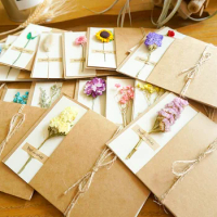 New Year Gift Cards Dried Flower Invitations Birthday Wedding Party Christmas Greeting Best Wishes DIY Folding Card Postcards