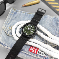 SEIKO 精工 / 5 Sports 機械錶 軍事風格 星期日期 尼龍帆布手錶-迷彩綠x黑/42mm
